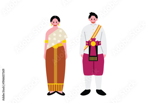 タイの伝統的な民族衣装を着た男女のイラスト