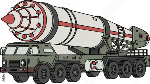 Camouflaged defense vehicle with missile launching system isolated on transparent background, illustrating modern warfare technology.