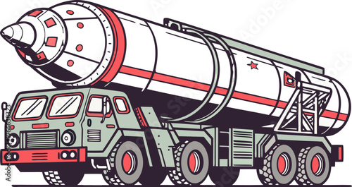 Advanced camouflage military truck featuring missile launcher isolated on transparent background, representing strategic defense capabilities.