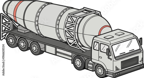 Tactical army truck with camouflage paint and missile launcher isolated on transparent background for defense concept.
