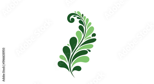 Decorative floral design element in shades of green on white background