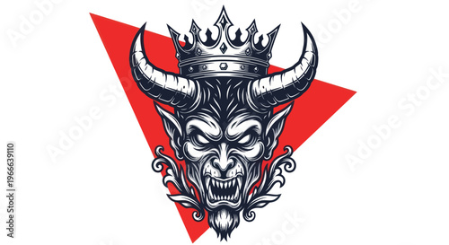 Demonic creature illustration with crown and horns on white background