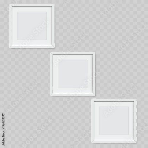 Realistic White Picture Frame Mockup Set. Vector Three Blank Vertical Poster Templates with Passepartout