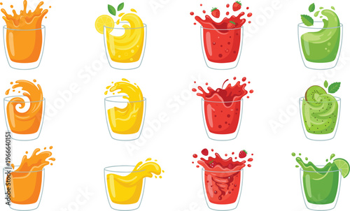 Colorful Tropical Cocktail Drinks Set with Margarita, Mojito, Blue Lagoon, Aperol Spritz, Cosmopolitan, and Pina Colada for Summer Party and Bar Menu Design