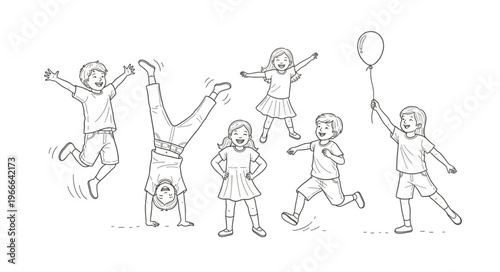 Childrens joyful activities and playful moments illustration.