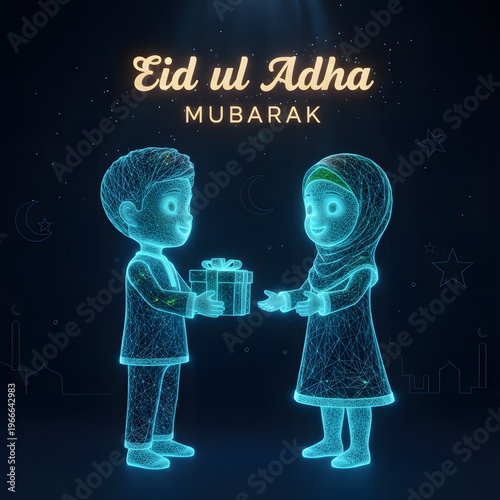 Eid ul adha mubarak low poly surreal silliness eid al adha mubarak, high quality 4K AI generated
