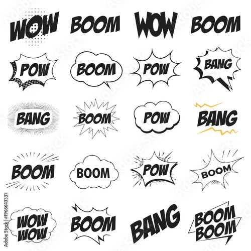 Comic Boom Explosion Text SVG Set – Wow Pow Bang Pop Art Icons