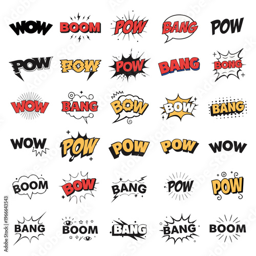 Comic Boom Explosion Text SVG Set – Wow Pow Bang Pop Art Icons