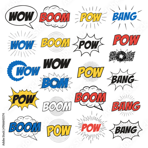 Comic Boom Explosion Text SVG Set – Wow Pow Bang Pop Art Icons