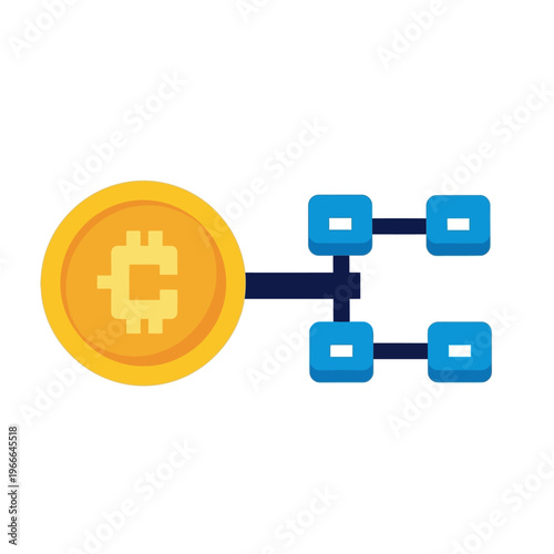 Bitcoin digital currency concept with blockchain connection design