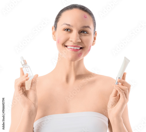 Happy young woman with acne...