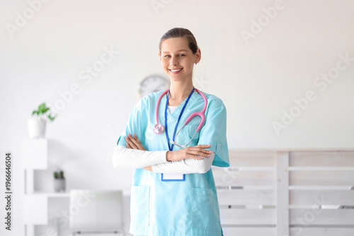 Female medical intern with ...