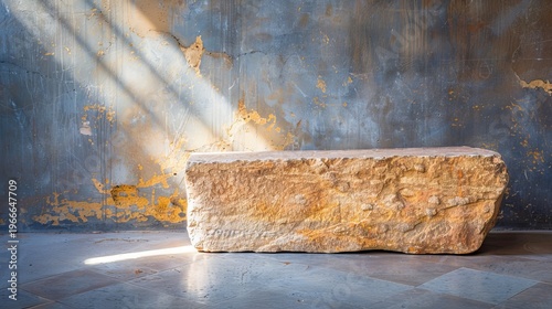 Stone rolled away from dark tomb, illuminated by warm light symbolizing resurrection and hope