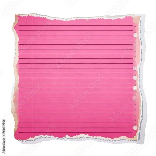 Torn pink paper with lines and hole punches