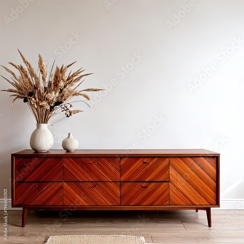 Mid-century modern credenza with vase and decor