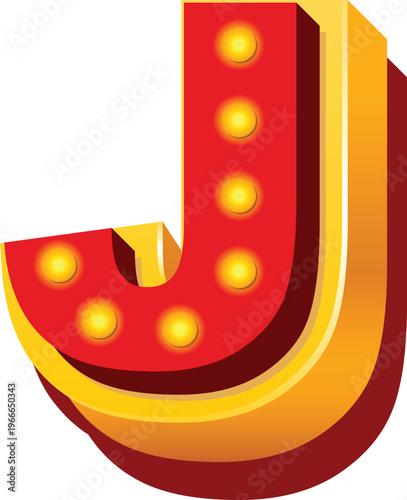 Illuminated J: A vibrant, eye-catching J commands attention, its bright lights and bold colors exuding a sense of playfulness and flair. 