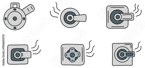 Set of six isolated coffee machines with steam with transparent background