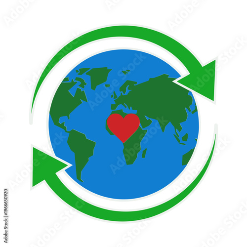 Globe with heart on Africa continent.