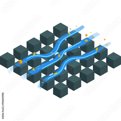 Winding Rivers Flow Through Urban Cubist Landscape with Water Channels