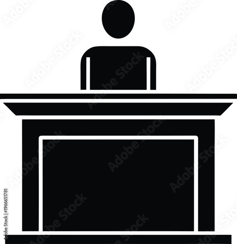 registration desk silhouette vector art illustration, black and white design
