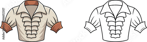 Pirate blouse illustration & outline set isolated on transparent background 