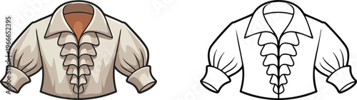 Pirate blouse illustration & outline set isolated on transparent background 