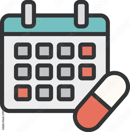 お薬カレンダーのアイコン（線画カラー）のイラスト