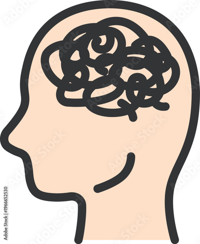 モヤがかかった、頭のアイコン（線画カラー）のイラスト