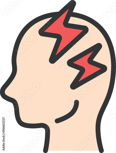 頭痛がする、頭のアイコン（線画カラー）のイラスト