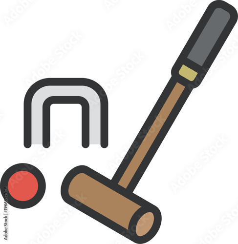 ゲートボールのアイコン（線画カラー）のイラスト