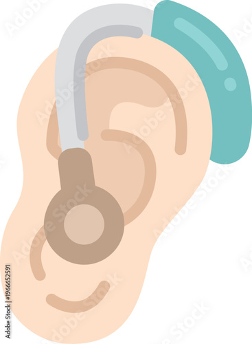 耳につけた、補聴器のアイコンのイラスト