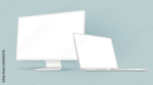 Realistic clay electronic device pc screen and open notebook