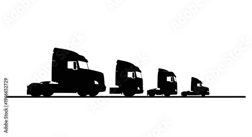 A collection of semi trucks displayed in diminishing size silhouette