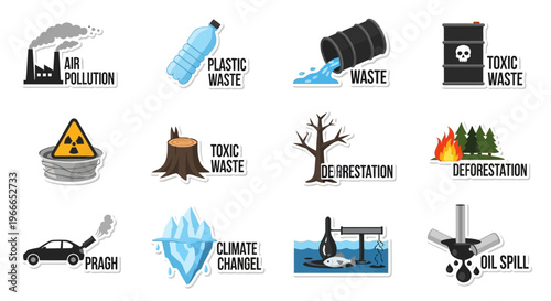 Environmental Pollution Icons Set.
