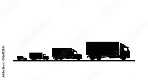 Quadro em tela A progression of trucks from small to large in black silhouette