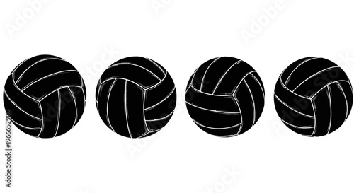 Four black volleyballs arranged in a row distinct graphic silhouette