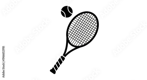 Tennis racket and ball depicted in a striking black silhouette