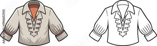 Pirate blouse illustration & outline set isolated on transparent background 