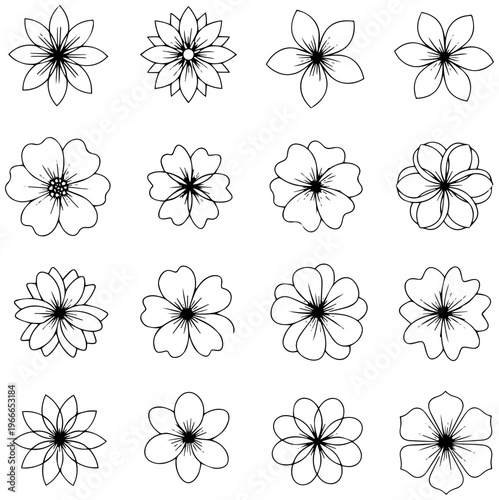 Set of elegant flower line art illustrations for design projects