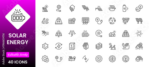 Solar Energy icon set. Green energy icon set. Collection of renewable energy, ecology and green electricity icons. Vector illustration.