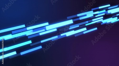 Abstract streaks of glowing blue light move rapidly across a dark, gradient background, suggesting speed and digital motion