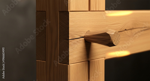 Close-up of a finely crafted wooden beam joint demonstrating traditional joinery techniques and precision woodworking
