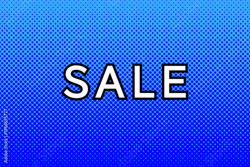 青色のアメコミ風の背景にSALEの文字