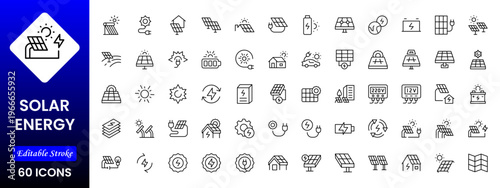 Solar Energy icon set. Green energy icon set. Collection of renewable energy, ecology and green electricity icons. Vector illustration.