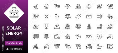 Solar Energy icon set. Green energy icon set. Collection of renewable energy, ecology and green electricity icons. Vector illustration.