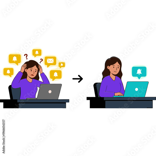 Woman reduces stress and finds organization using laptop efficiently