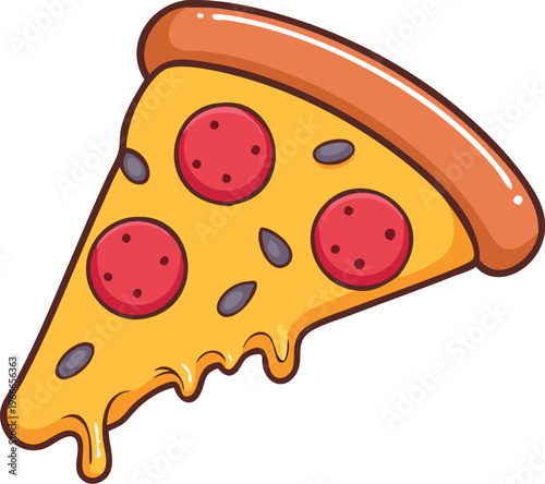 Cartoon slice of pepperoni pizza with melted cheese