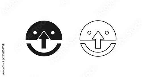a black and white icon of a smiling face with an up arrow Vector