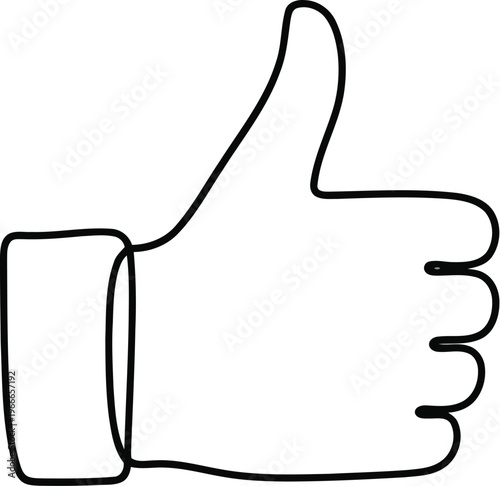 A black line drawing of a thumbs up hand gesture