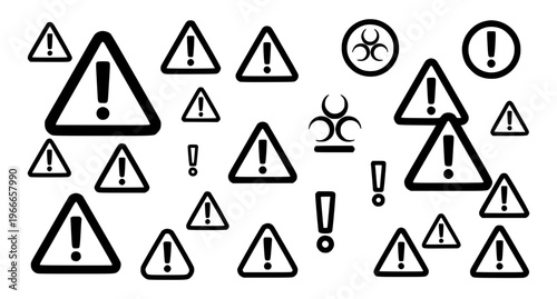 Free Download Warning and caution symbols bold line vector set alert hazard icons for safety awareness risk communication and signage
 - GFXLoad